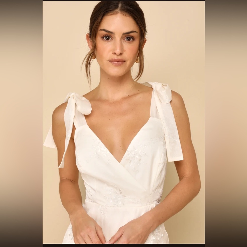 Lulus Embroidered Ruffled Tie-Strap straps
Midi Dress Ivory beige creme xl - Picture 3 of 5